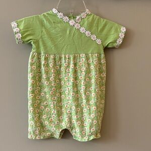 Green Floral Baby One-Piece Bodysuit with Daisy Trim
